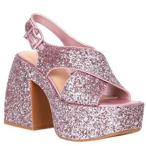 GIANNI BINI GB FRIDAY NITE GLITTER PLATFORM SANDAL HEELS
